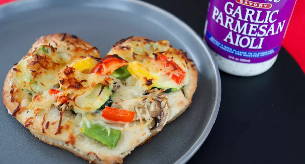 Heart-Shaped Garlic Parmesan Veggie Pizza