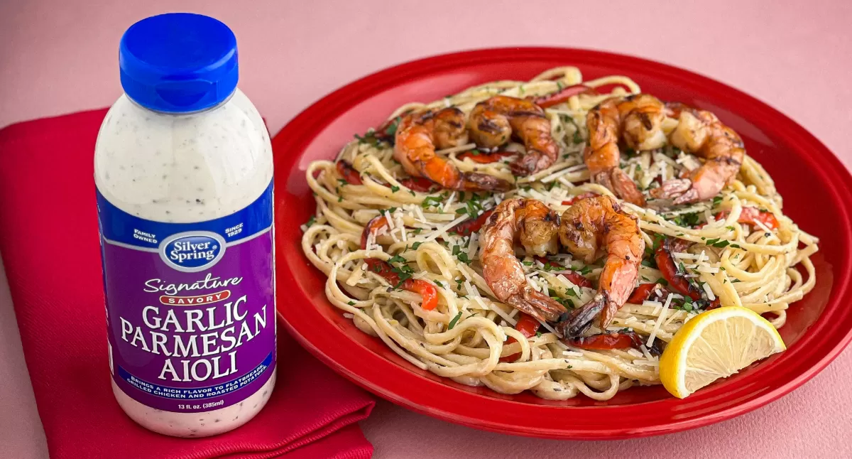 Valentine's Day Garlic Parmesan Shrimp Pasta