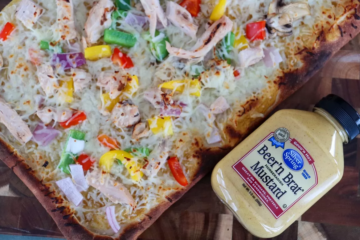 Pizza with Silver Spring Beer'n Brat Mustard
